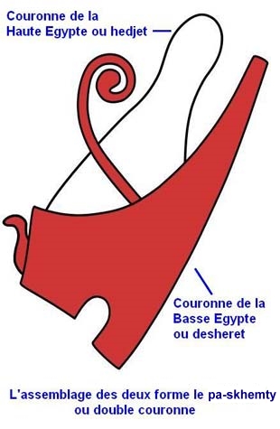 3b - Pa-skhemty : La double couronne; symbole de lunion des deux terres dEgypte, le Sud et le Nord.