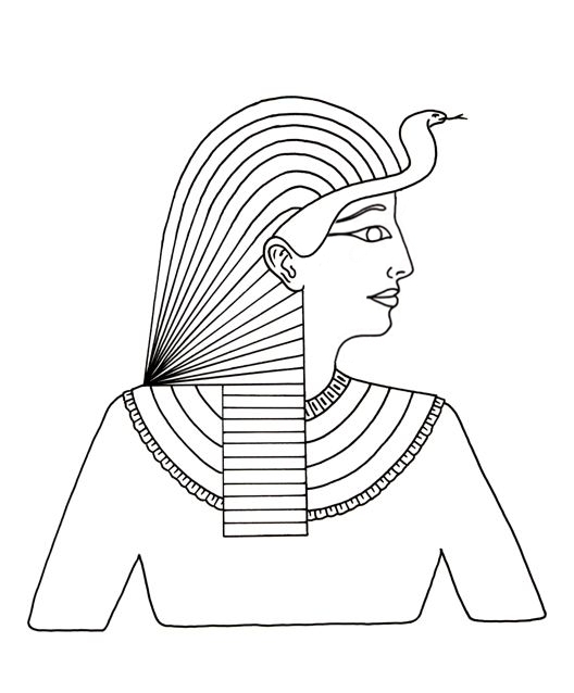 5a - Nms : Coiffe paisse typique des Pharaons; les rayures reprsentent les rayons du soleil et elle se termine par une sorte de tresse au niveau de la nuque.